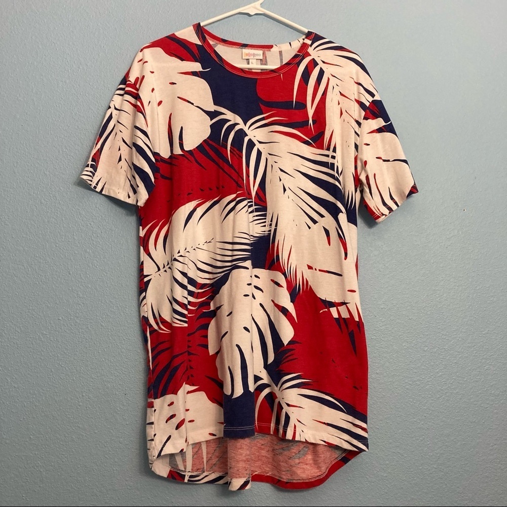 LuLaRoe Tunic Tee - Red/White/Blue Hawaiian print - Large